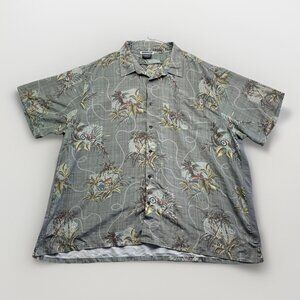 Vintage Roadster Original Button Up Short Sleeve Shirt 4XL Floral Jungle Green